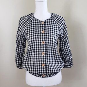 Tweeds Gingham Print 3/4 Sleeve Blouse Black/White Size XS